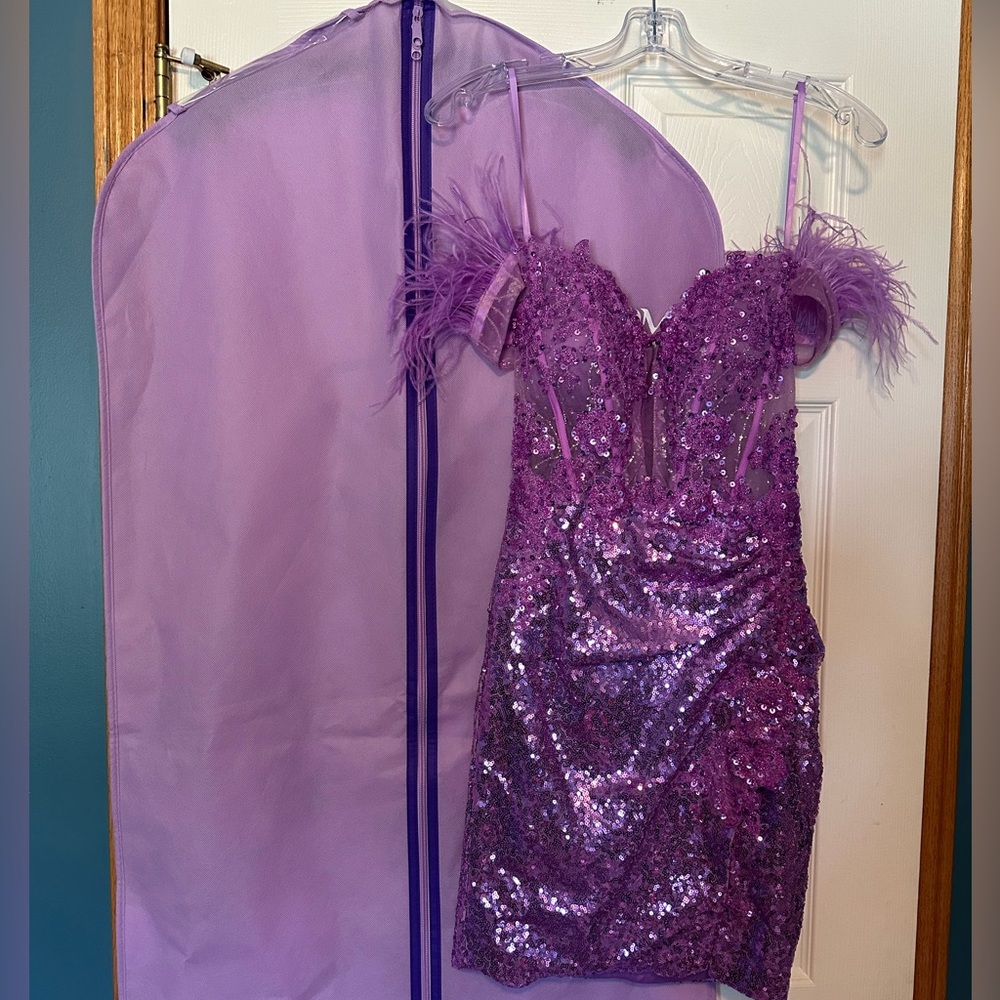 Gorgeous Feather and Sequin Nox Anabel Homecoming Dress
